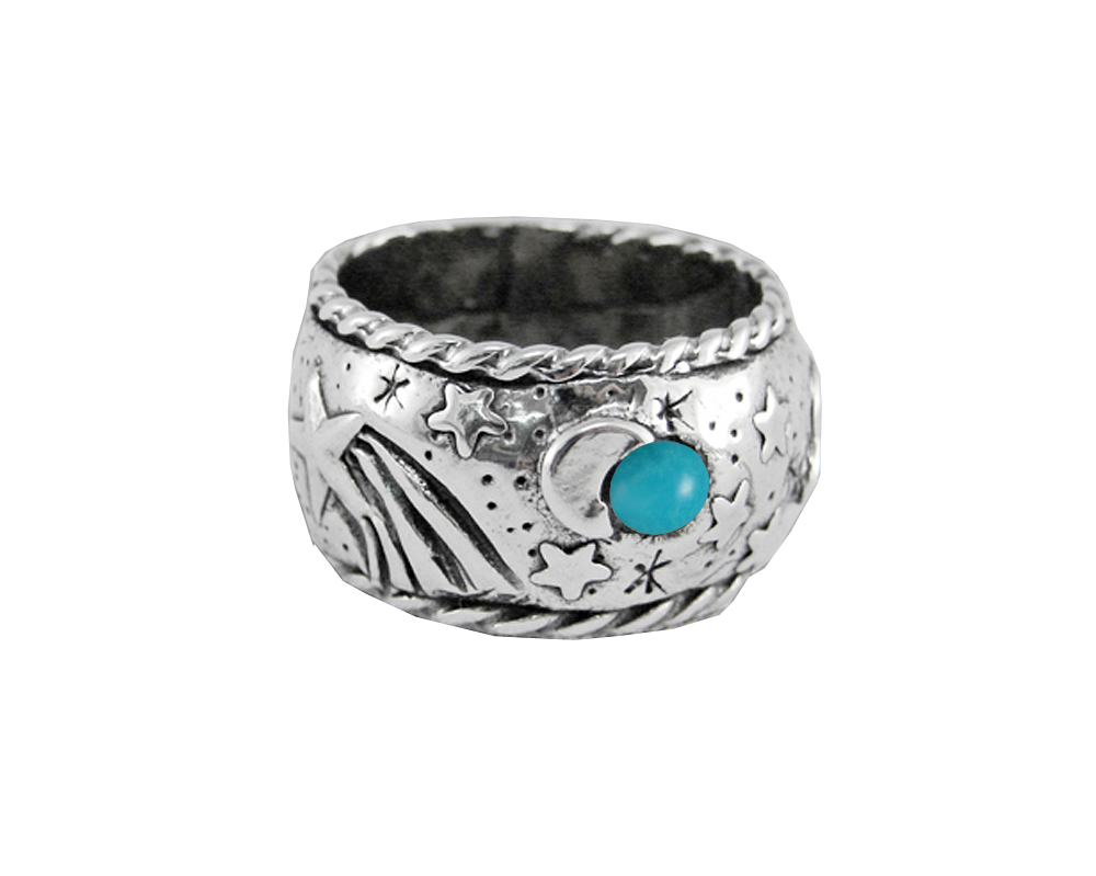 Sterling Silver Memories of a Starry Night Ring With Turquoise Size 11